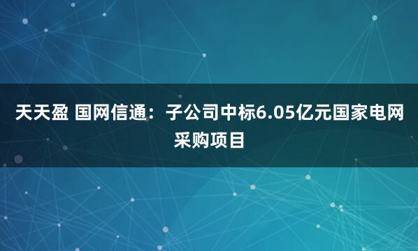 天天盈 国网信通：子公司中标6.05亿元国家电网采购项目
